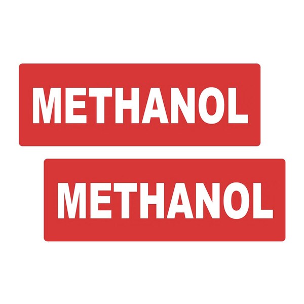 Methanol Sticker: Fuel Identification Label, Heavy Duty, Red/White, 6''x2'', 10PK
